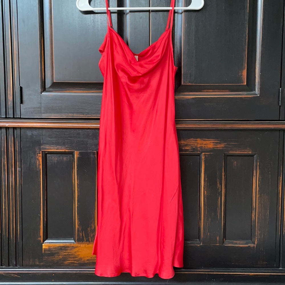 Large red urban outfitters silk slip dress- new